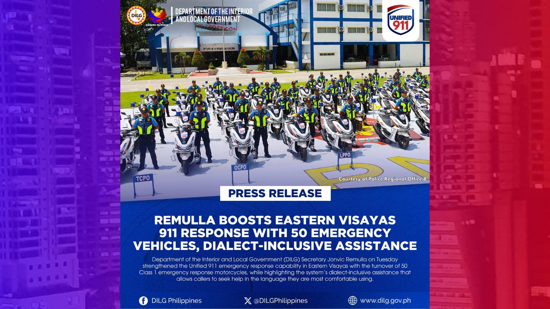 50 emergency vehicles ipinakalat sa iba’t ibang lugar sa Eastern Visayas