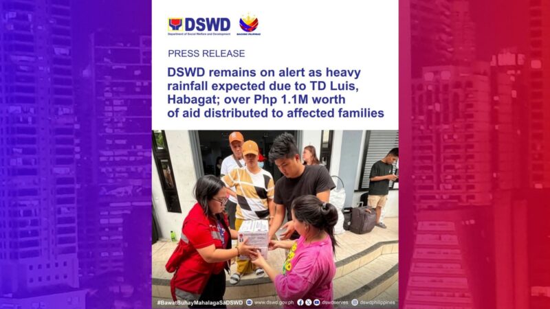 Higit 1.1M na halaga ng tulong ipinamahagi ng DSWD sa mga apektado ng Bagyong Luis