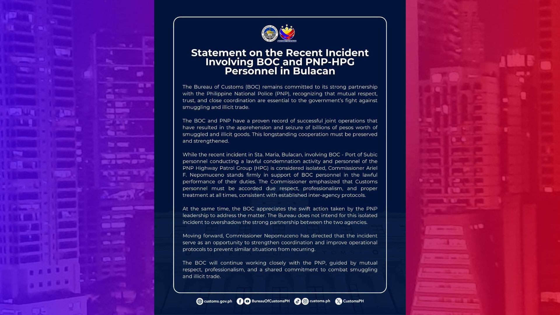Koordinasyon ng PNP at BOC kontra smuggling mas paiigtingin pa