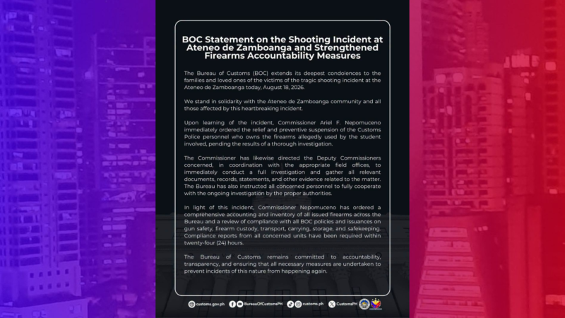 Customs Police na ama ng estudyanteng namaril sa Ateneo De Zamboanga suspendido na