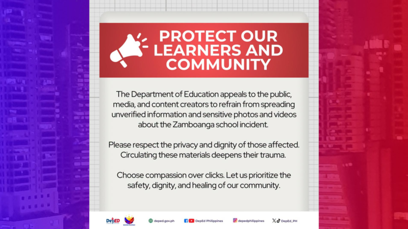 DepEd nanawagan na itigil ang pagpapakalat ng video at larawan ng nangyaring shooting incident sa Ateneo De Zamboanga
