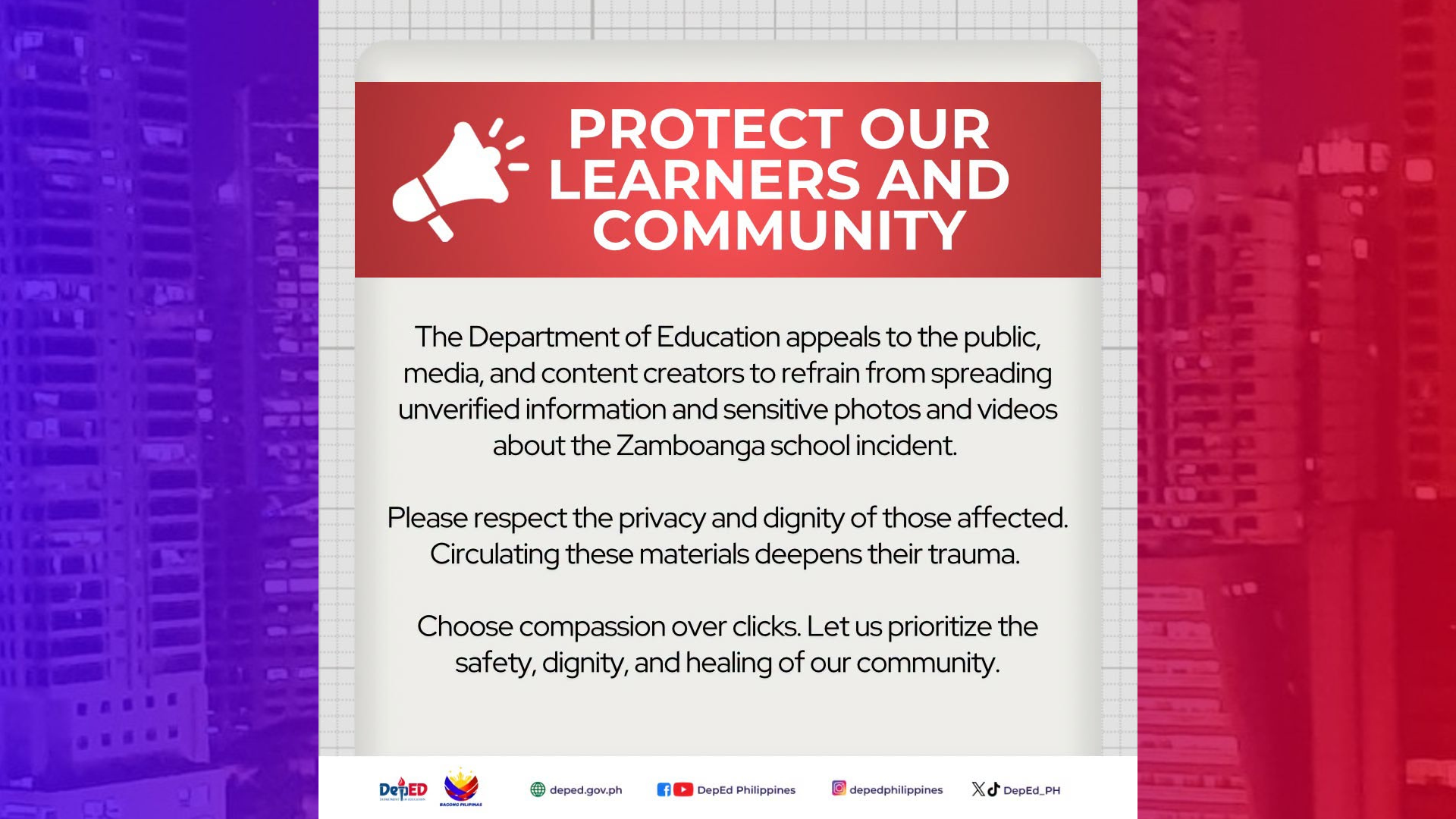 DepEd nanawagan na itigil ang pagpapakalat ng video at larawan ng nangyaring shooting incident sa Ateneo De Zamboanga