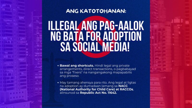 NACC nagbabala sa ilegal na pag-aalok ng adoption sa social media
