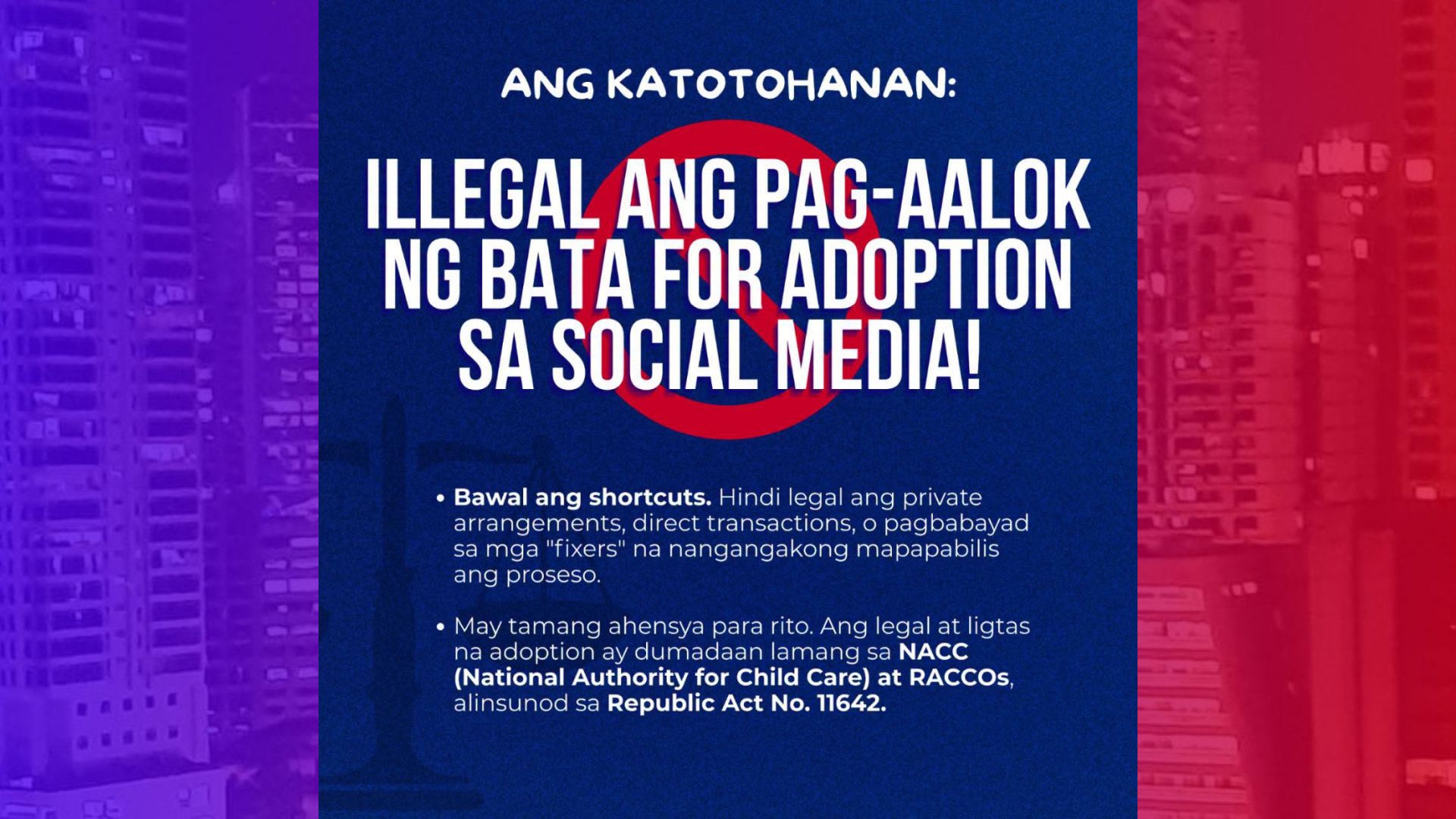 NACC nagbabala sa ilegal na pag-aalok ng adoption sa social media