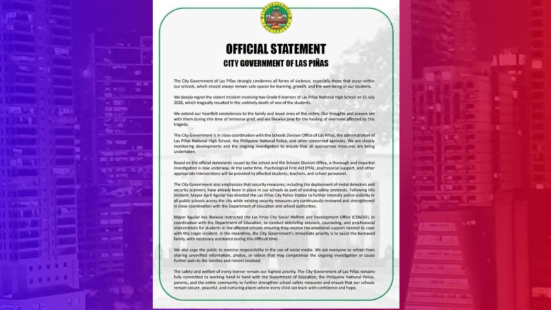 Las Piñas LGU mariing kinondena ang karahasan sa paaralan