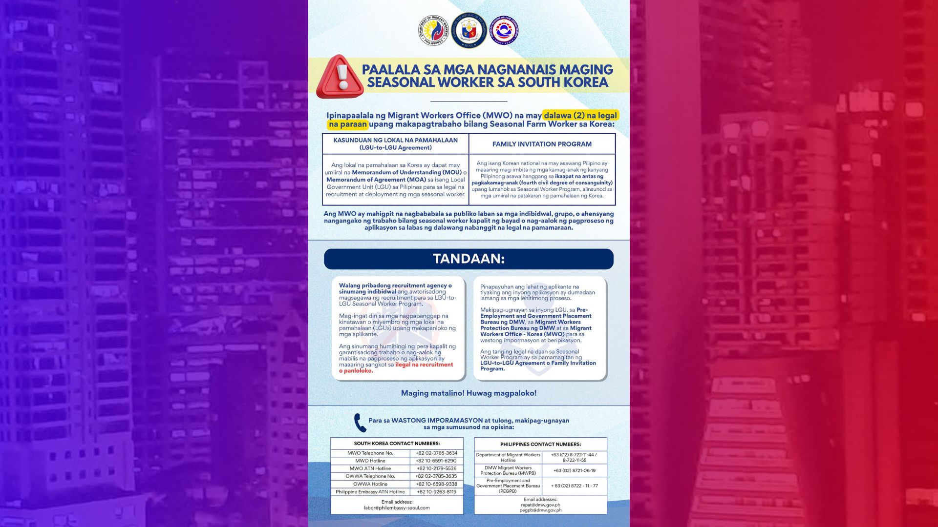 Mga Pinoy pinag-iingat sa alok na trabaho bilang seasonal worker sa South Korea