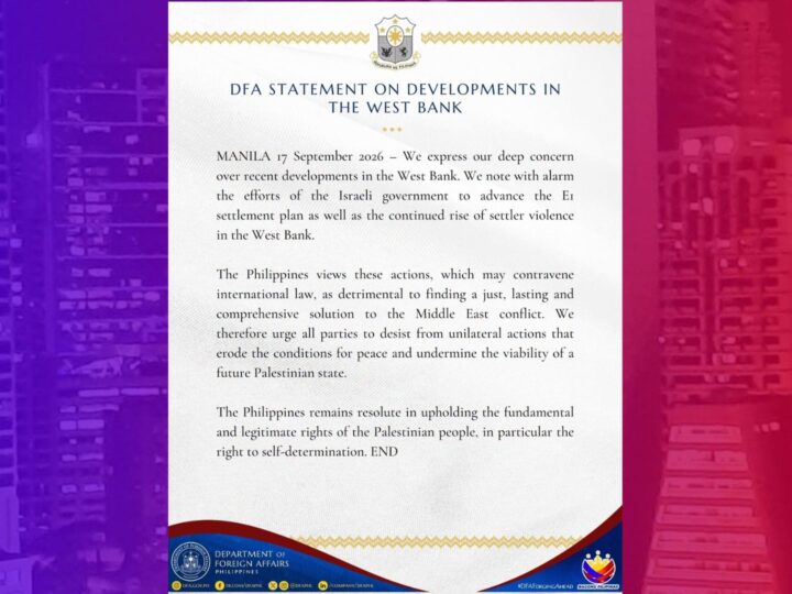 Settlement plan ng Israel sa West Bank labag sa International Law – DFA