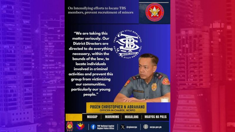 TBS members tinutunton ng NCRPO, recruitment ng minors pipigilan