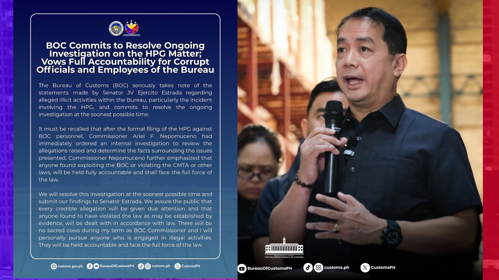 Walang “sacred cows” ayon kay Customs Commissioner Ariel Nepomuceno