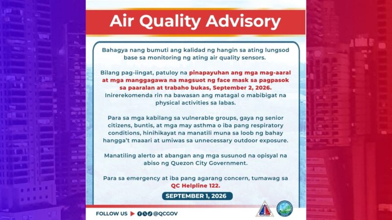 QC LGU patuloy ang paalala kaugnay sa kalidad ng hangin sa lungsod