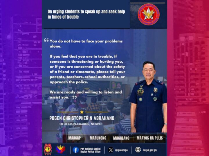 Mga estudyante hinikayat ng NCRPO na magsalita at humingi ng tulong