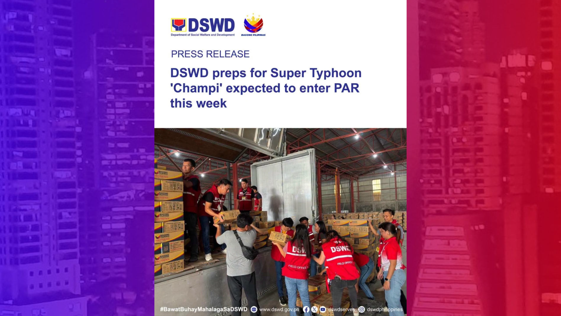 DSWD may nakahandang 4.5M Family Food Packs sakaling manalasa ang bagyong Champi