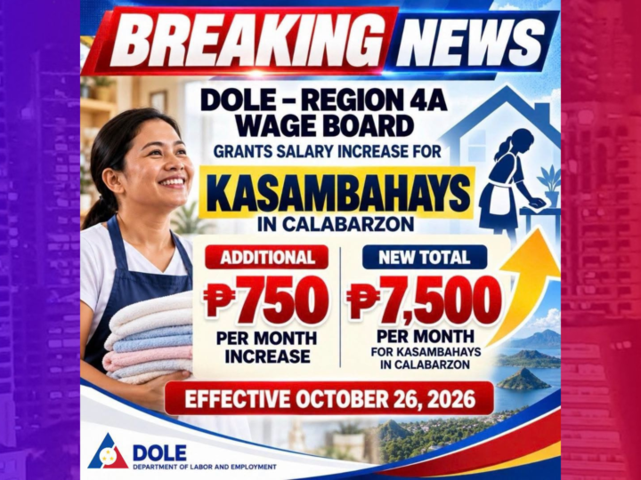 P750 na dagdag sa buwanang sahod ng mga kasambahay sa Calabarzon aprubado na