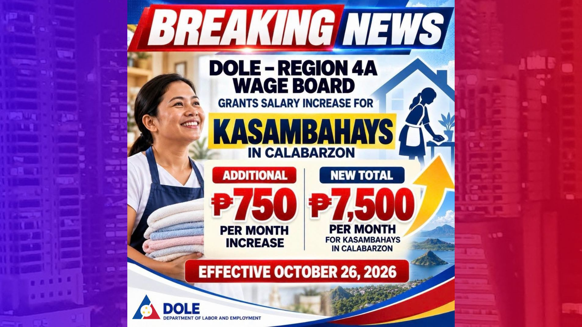 P750 na dagdag sa buwanang sahod ng mga kasambahay sa Calabarzon aprubado na