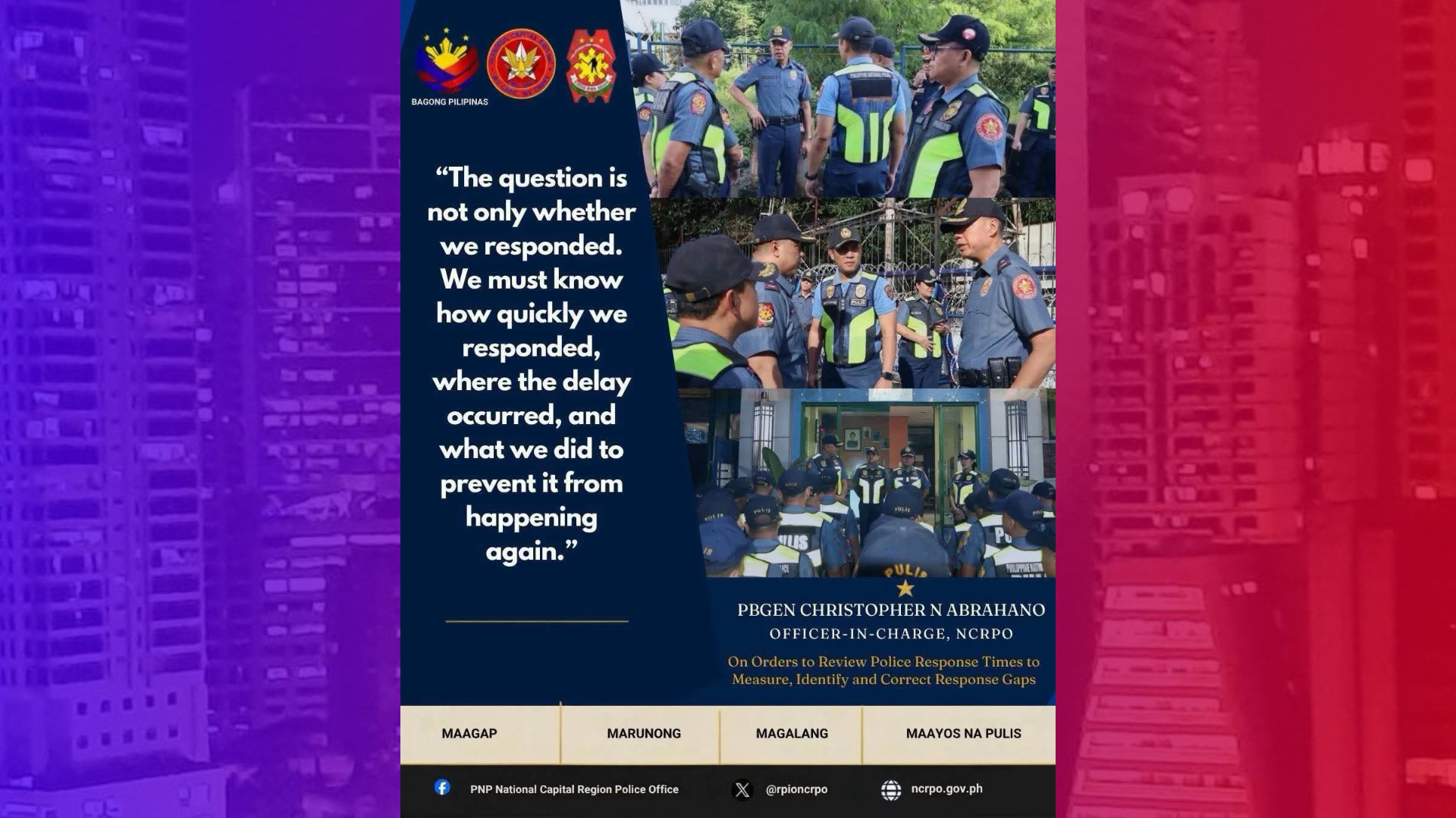 Pagrebyu sa oras ng pagresponde ng pulis inutos ng NCRPO chief