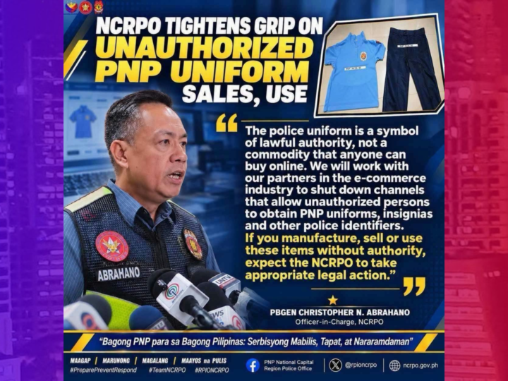 Pagpigil sa ilegal na pagbebenta at paggamit ng uniporme ng PNP paiigtingin ng NCRPO