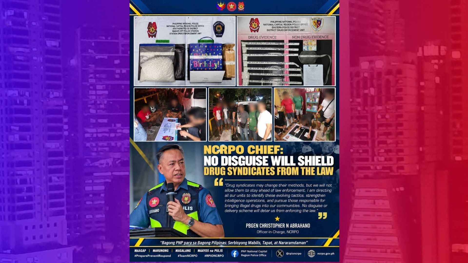 Kalakalan ng ilegal na droga gamit ang mga lehitimong parcel sa Metro Manila hindi makaliligtas sa NCRPO