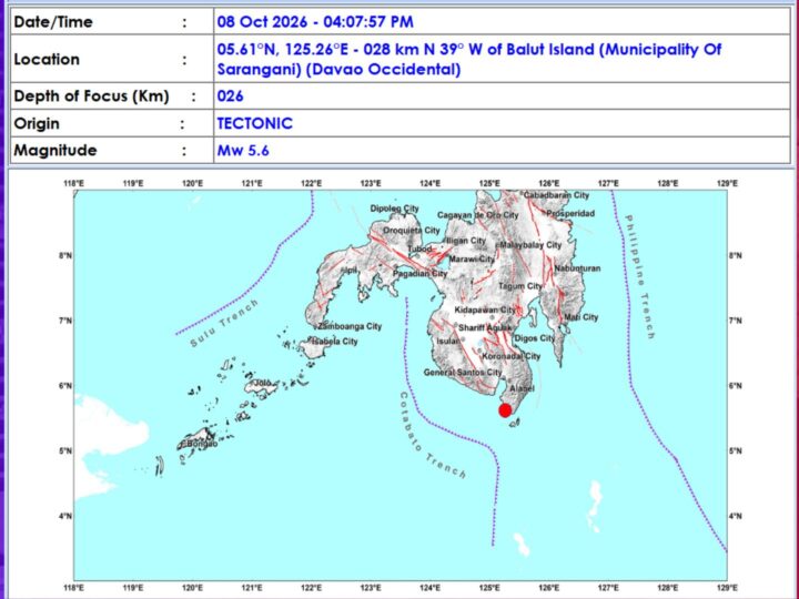 Sarangani, Davao Occidental niyanig ng magnitude 5.6 na lindol